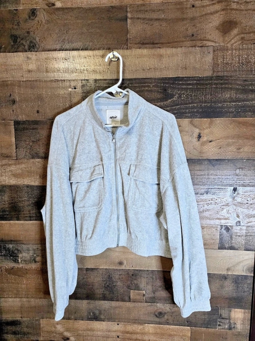 Aerie Women's Ribbed Bomber Jacket in Gray Like New